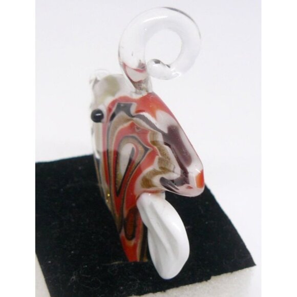 Handcrafted Glass Fish Pendant Figurine Abstract Orange Black Pattern White Fins - Picture 7 of 7